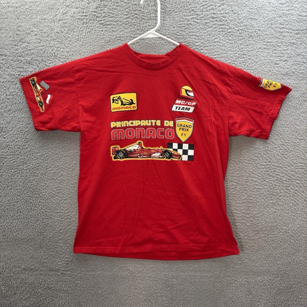 B&C Shirt Adult Large Red Principaute De Monaco F1 Grand Prix Formula One Racing